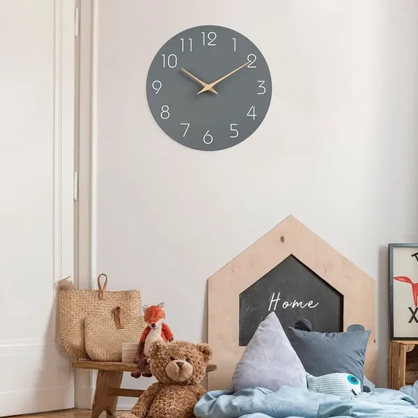 Horloges murales horloge silencieuse sans tic-tac fonctionnant à piles - décorative en bois simple et moderne facile à utiliser