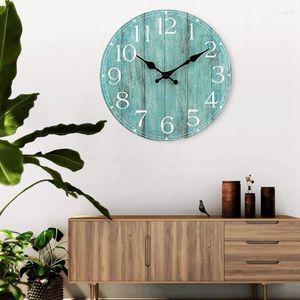 Horloges murales - Vert sarcelle - Fonctionne à piles - Silencieuse - Turquoise - Décorative pour patio, bureau, 25 cm x 25 cm