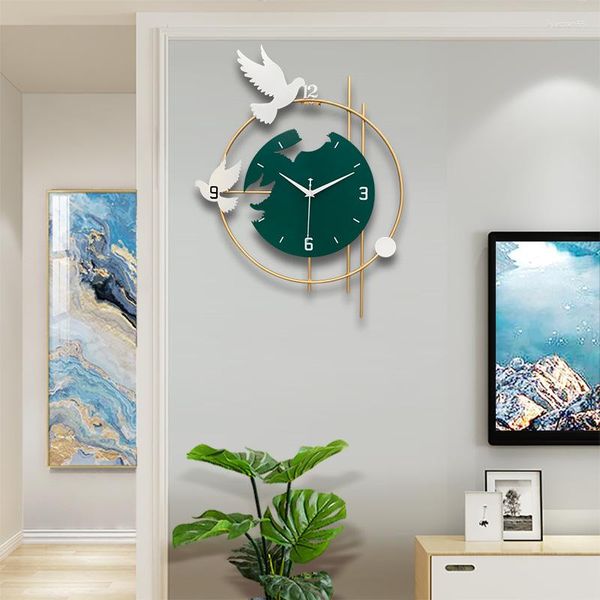 Relojes de pared, reloj colgante para sala de estar, decoración creativa y moderna para el porche del hogar, Metal de hierro personalizado
