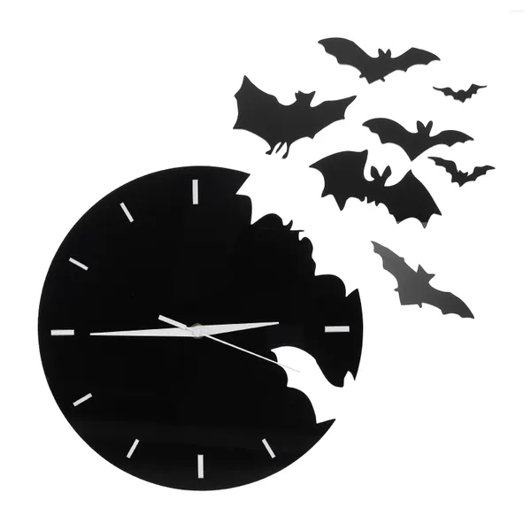 Relojes de pared Reloj con pegatina de murciélago 3D Digital Decorar el hogar Adorno Acrílico Sala de estar Vintage Halloween