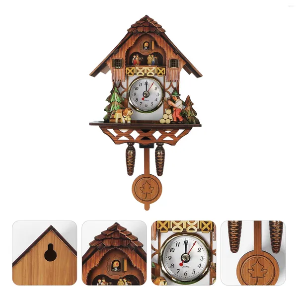 Relojes de pared Reloj de madera Vintage Péndulo Niños Madera Pájaro Clocksretrohanging Bosque Decoración Silencioso Habitación decorativa Sin tictac Moderno