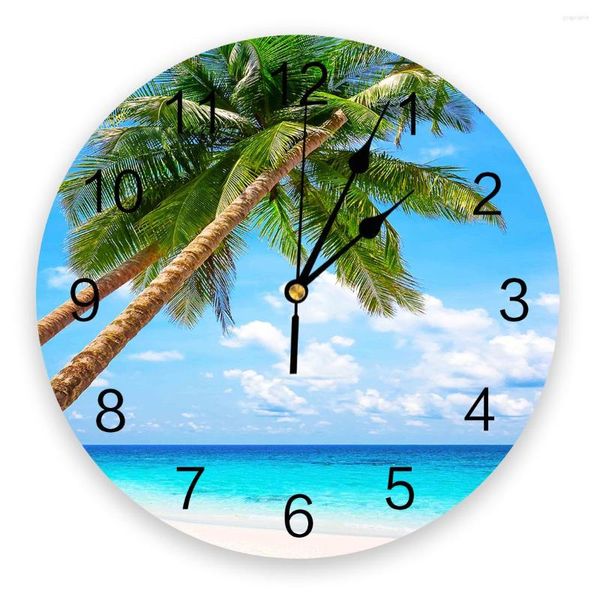 Horloges murales cocotier plage 3d horloge Design moderne ferme décor cuisine Vintage PVC rond salon décoration