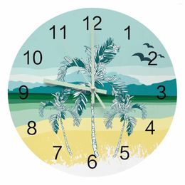 Relojes de pared cocotero playa agua de mar gaviota montaña puntero luminoso reloj adornos para el hogar redondo silencioso decoración para sala de estar
