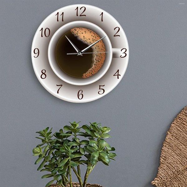 Horloges murales tasse à café 30cm Image de décalcomanie imprimée pour la cuisine facile à lire