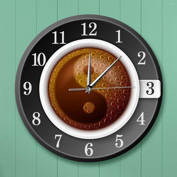 Relojes de pared Reloj de taza de café Sin tictac Silencioso 30 cm Números árabes redondos Arte para sala de estudio Decoración de comedor