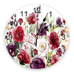 Horloges murales couleur fleur feuille plante aquarelle impression horloge art silencieux non coutil montre ronde pour cadeau de décoration de la maison