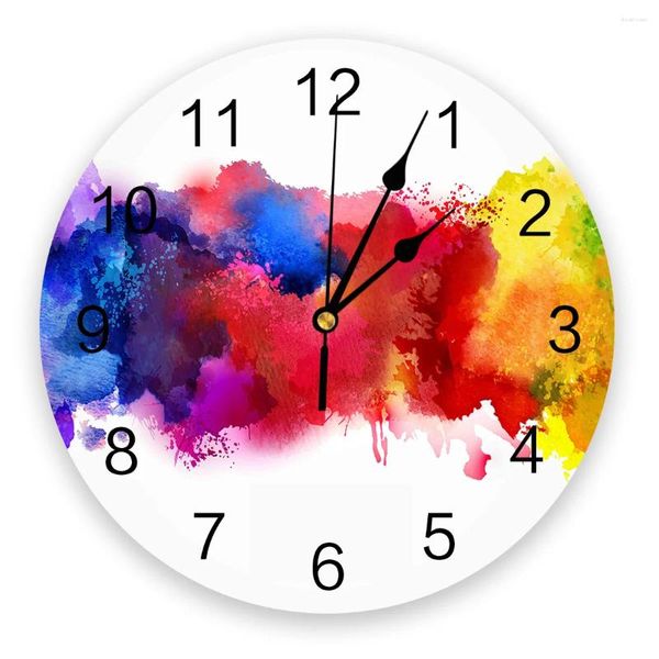 Relojes de pared Reloj artístico con salpicaduras de color para decoración del hogar, sala de estar, reloj colgante con aguja de cuarzo, cocina moderna