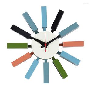 Horloges murales Bloc coloré Horloge Solide Bois Import Mouvement Quartz Silencieux 30.5cm Décor Wacht Nordic Simple Creative Design moderne
