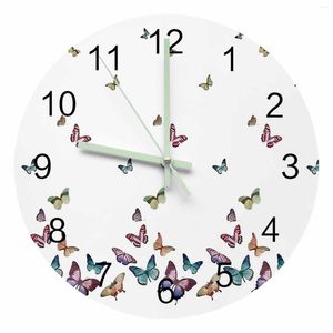 Horloges murales papillons colorés Pring pointeur lumineux horloge maison ornements rond silencieux salon chambre bureau décor