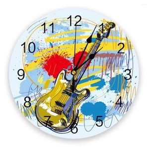 Horloges murales coloré guitare musique Splash Art horloge ronde suspendue temps silencieux maison intérieur chambre salon bureau décor