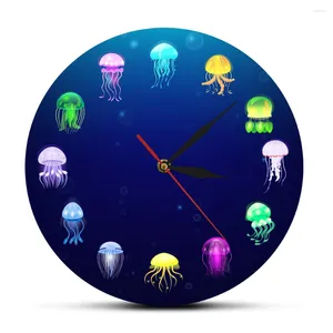 Relojes de pared con estampado colorido de medusas, decoración del hogar, jaleas marinas, reloj decorativo para sala de estar, animales marinos, arte infantil