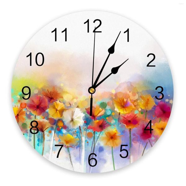 Horloges murales colorées aquarelle peinture de fleurs horloge Design moderne salon décor maison Decore numérique