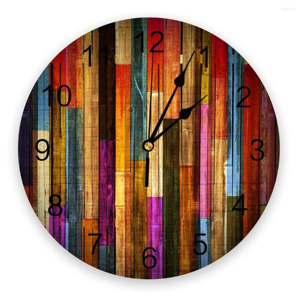 Horloges murales colorées planches en bois rétro horloge ronde acrylique suspendu temps silencieux maison intérieur chambre salon bureau décor
