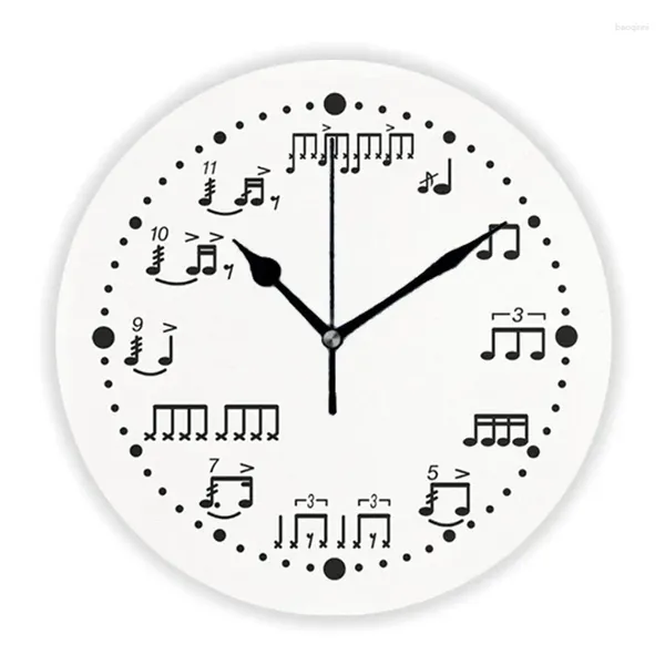 Horloges murales Cool Notes de tambour et rudiments horloge musicale pour batteurs musicien grande montre suspendue décor à la maison cadeau enseignant 35 cm