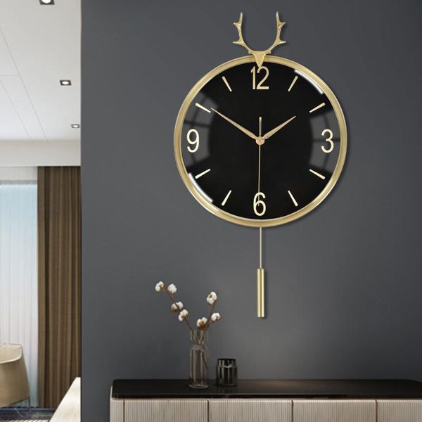 Horloges murales Cuivre Horloge Grand Salon Intérieur Ameublement Pur Pendentif Balançoire Muet Antler