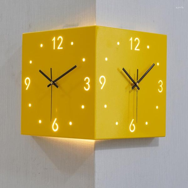Horloges murales Horloge d'angle Double face Creative Square Digital Decor Table Silent Reloj Salon Décoration