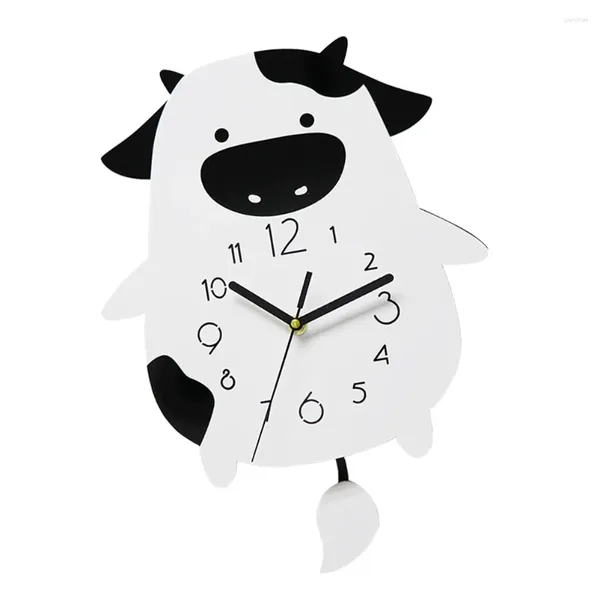 Relojes de pared Reloj de columpio de vaca Adorno silencioso Decoración de dibujos animados Encantador El adorno decorativo