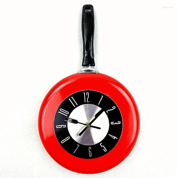 Relojes de pared que crean un elegante reloj de sartén volador de metal de 10 pulgadas, reloj colgante para cocina, decoración de la habitación del hogar