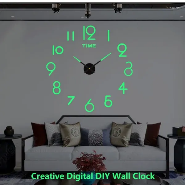 Horloges murales créatives 3D horloge lumineuse bricolage acrylique silencieux suspendu autocollant quartz salon décoration de la maison