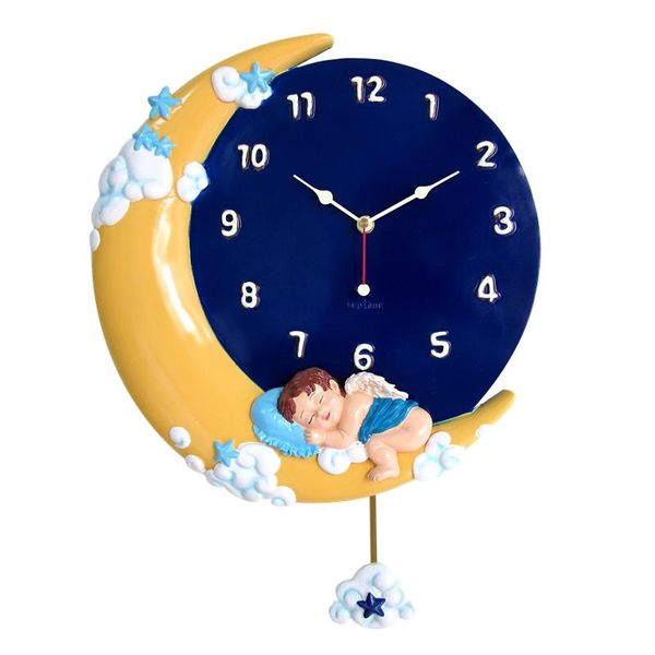 Horloges murales CREATIVE ANGEL HORLOGE LUMINEUSE HOME FASHION MUTE STEREO 3D MOON GARDEN TABLE DECOR ACCESSORIES