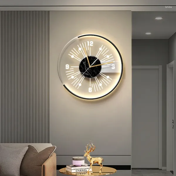 Horloges murales Creative Clock Lampe Peinture Moderne Simple Salon Montre Lumière Luxe Restaurant Fond Calme