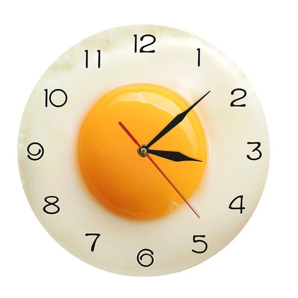 Horloges murales Horloge créative Forme d'oeuf poché Décor de salon Alimenté par batterie