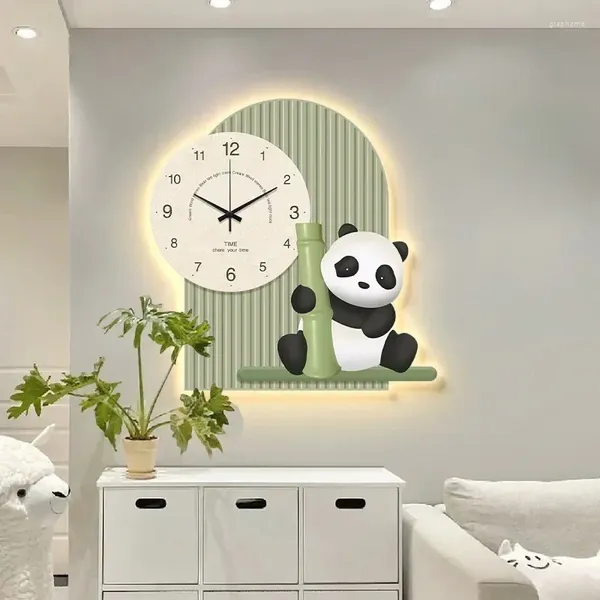 Relojes de pared creativo lindo Panda reloj sala de estar hogar comedor pintura decorativa luz sin punzón colgante