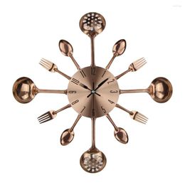 Wandklokken Creatieve Bestek Keuken Klok Koper Metalen Lepel Vork Decor Modern Design Art Horloge 3d 2023 Gift