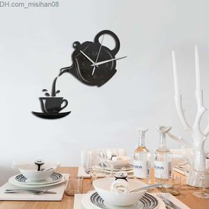 Relojes de pared Creativo DIY 3D Reloj de pared de acrílico Taza de café tetera cocina decoración reloj de pared sala de estar moda decoración del hogar reloj Z230711