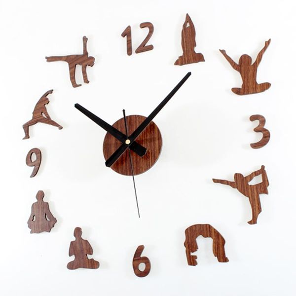Horloges murales Creative DIY Clock Design moderne Yoga Thème Salon Acrylique Miroir Montre 3D Autocollants Décor À La Maison Silencieux