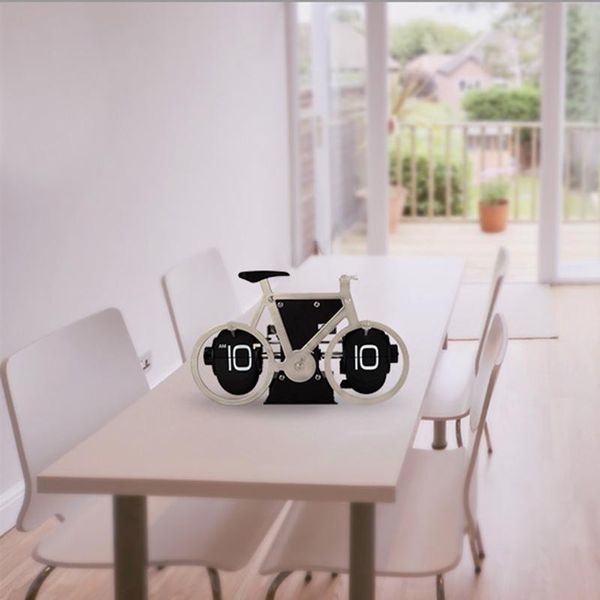 Relojes de pared Creative Flip Clock Bicicleta en forma de mesa Alarma Viaje Hogar Decorativo Blanco