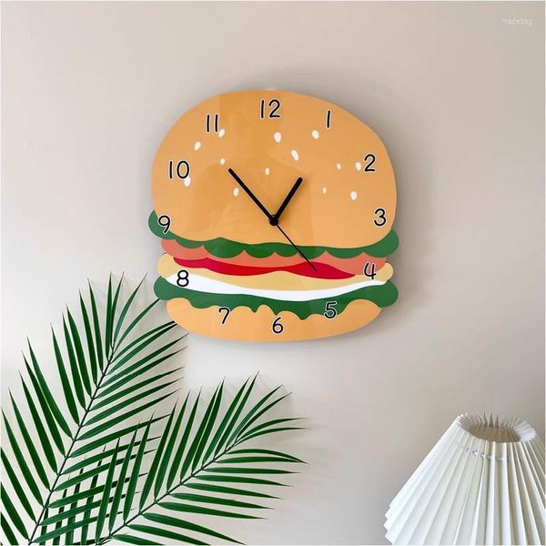Horloges murales créatives hambourg bois dessin animé horloge Duvar Saati maison silencieux salon bureau Restaurant école décoration