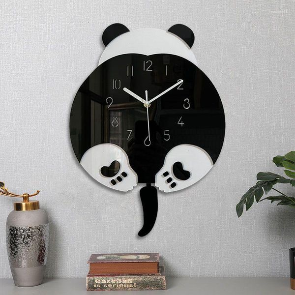 Horloges murales Creative Home Decor Moderne Cartoon Acrylique Horloge Panda Mignon
