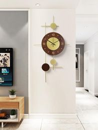 Horloges murales créatives grande horloge bois mode luxe rond salon géométrique chinois silencieux Reloj Mural décor à la maison 60wcc