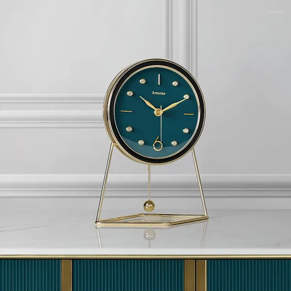 Relojes de pared Reloj de escritorio de lujo creativo, mesa oscilante de Metal dorado, reloj silencioso, péndulo para el hogar, regalo de escritorio