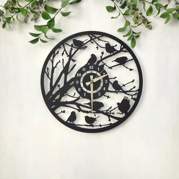 Relojes de pared Reloj de arte del reloj grande silencioso del pájaro negro del metal creativo