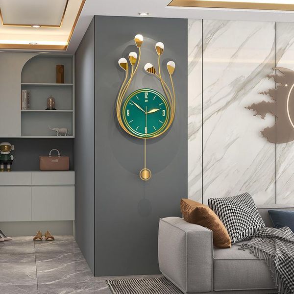Horloges murales créatives en métal grande horloge miroir vert émeraude pour salon Hall décor de luxe Design moderne montre muette
