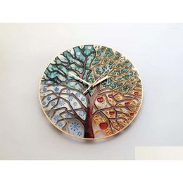 Horloges murales Creative moderne quatre saisons arbre de vie horloge maison salon décoration ronde autocollant livraison directe jardin décor Otybu