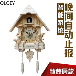 Wandklokken Creatieve muziek Koekoek Koekoek Grote klok 3D Retro Shabby Chic Living Room Slaapkamer Silent Bird Watch Home Decor Reloj