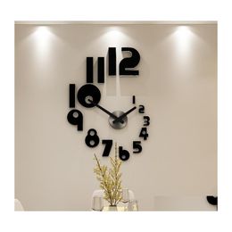 Horloges murales Numéros créatifs DIY Horloge Montre Design moderne pour salon Décor à la maison Acrylique Miroir Autocollants Drop Livraison Jardin Dhxhp