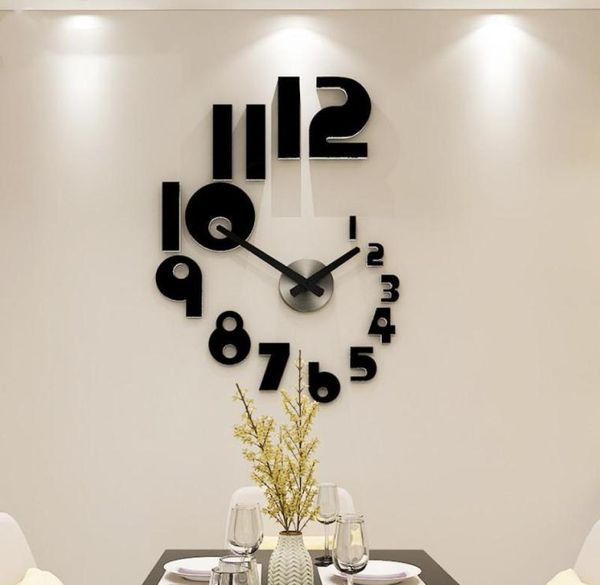 Horloges murales Nombres créatifs DIY Corloge horloge Design moderne pour le salon décoration intérieure en acrylique Mirror Stickers2296686