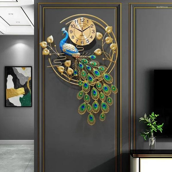 Relojes de pared Reloj de pavo real creativo Diseño de moda moderno para el hogar Decoración de comedor grande Reloj de decoración de vida