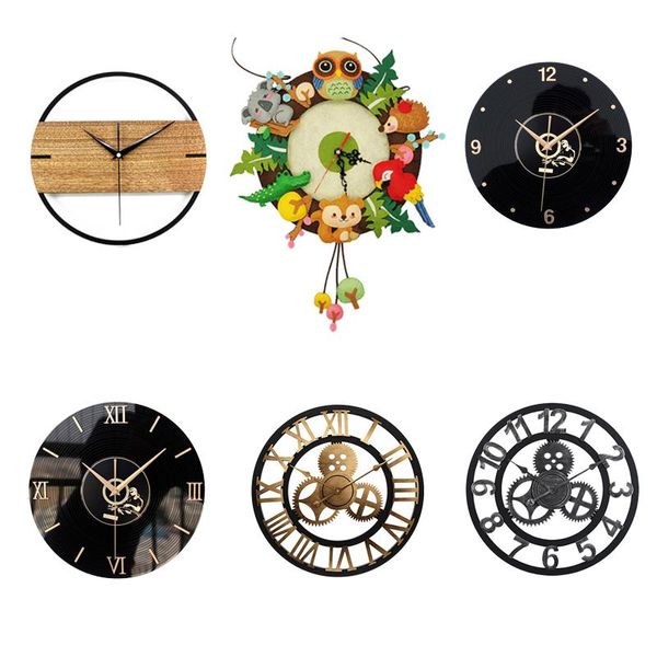 Horloges murales Creative Silent Clock 3D Rétro Rustique Décoratif De Luxe Fer En Bois À La Main Surdimensionné Pour La Maison Bar Café Décor