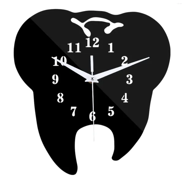 Relojes de pared Reloj creativo en forma de diente Adorno dental Etiqueta de espejo acrílico 3D Decoración del hogar-Negro