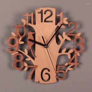 Horloges murales créatives en bois 3D oiseau moderne salon décor horloge mode muet silencieux Reloj De Pared pour la cuisine