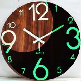 Wandklokken creatieve houten lichte klok retro donker gloeiend nummer hangende nachtlicht horloge decoratie voor woonkamer bedroo