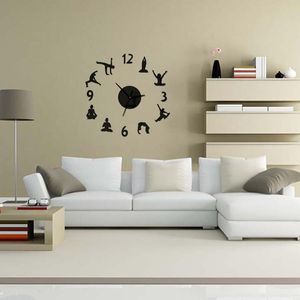 Horloges murales Creative Yoga 3D Horloge Autocollant Design Moderne Silencieux Quartz Montres De Mode Miroir DIY Salon DecorWallWall