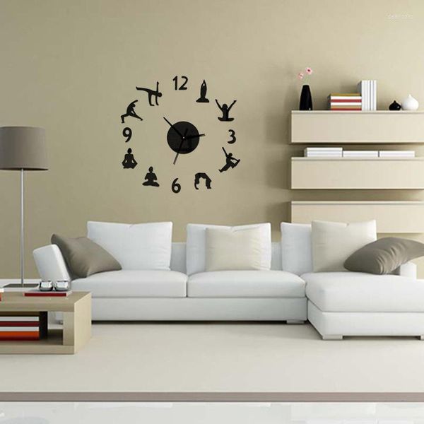Relojes de pared creativos para Yoga, pegatinas de espejo acrílico, reloj 3d con movimiento silencioso, relojes de moda, decoración para sala de estar Diy