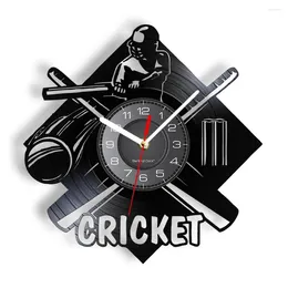 Wandklokken Cricket Game Gesneden Muziek Record Klok Voor Tiener Kamer Sport Home Decor Uurwerken Vintage Cricketer Gift