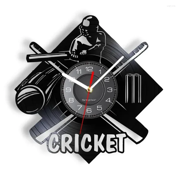 Horloges murales jeu de cricket sculpté horloge d'enregistrement de musique pour chambre d'adolescent sport décor à la maison montres Vintage cadeau de cricket